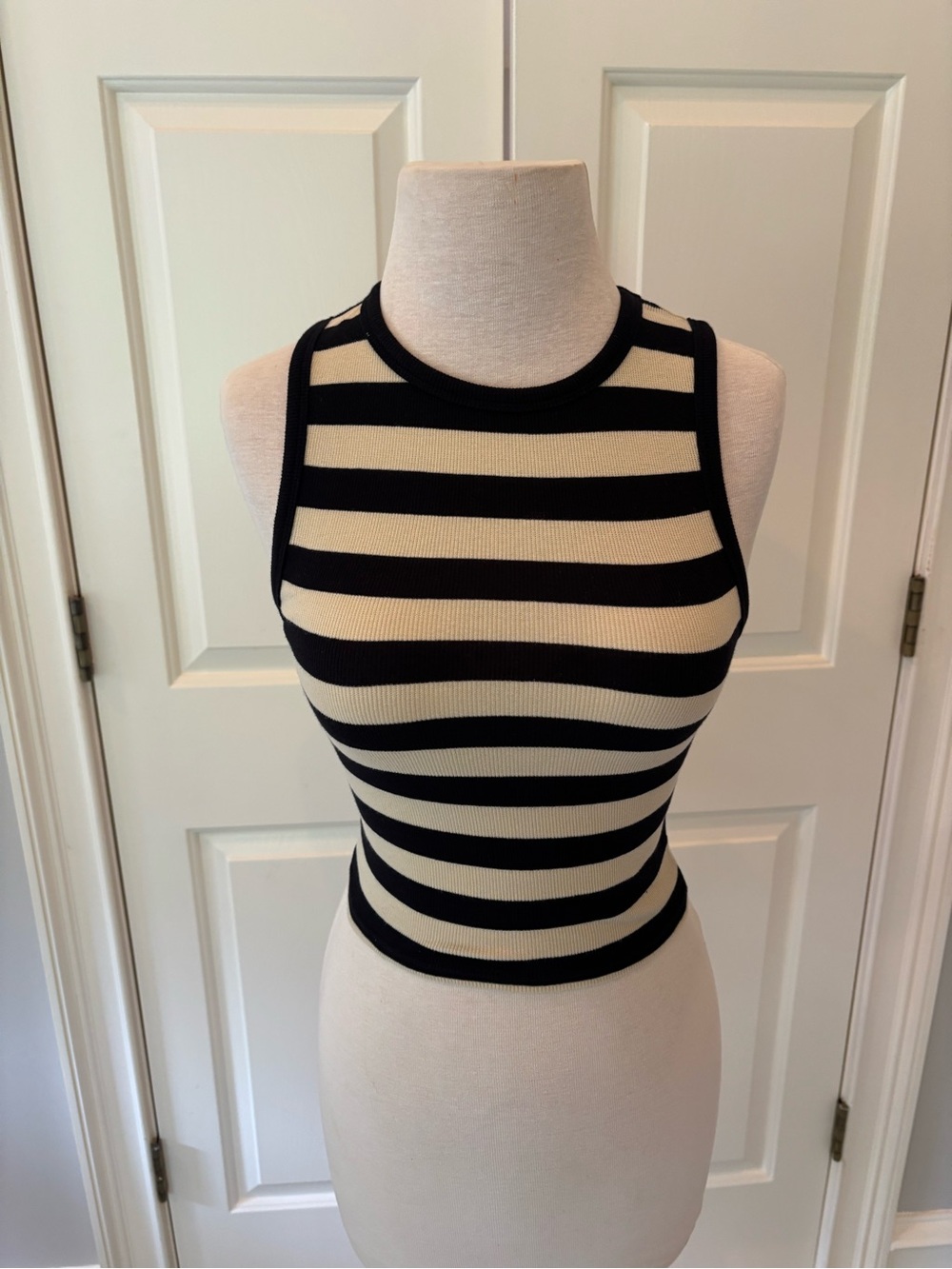 NEW Rachel Parcell Striped Black and Cream Ribbed Tank Top